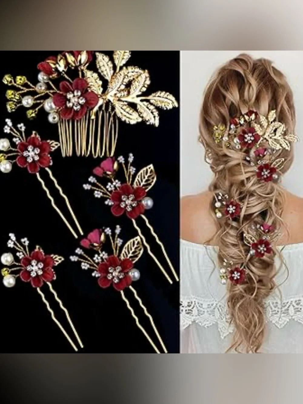 5 PCS Bridal Flower Wedding Hair Pins Crystal Pearl Headpiece
